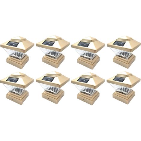 Lot De 8 Lampes Solaires Led D'Extérieur 4 X 4 Pour Poteau, Terrasse, Clôture Carrée, Éclairage Paysager, Pelouse, Pvc, Vinyle, Bois (cuivre)