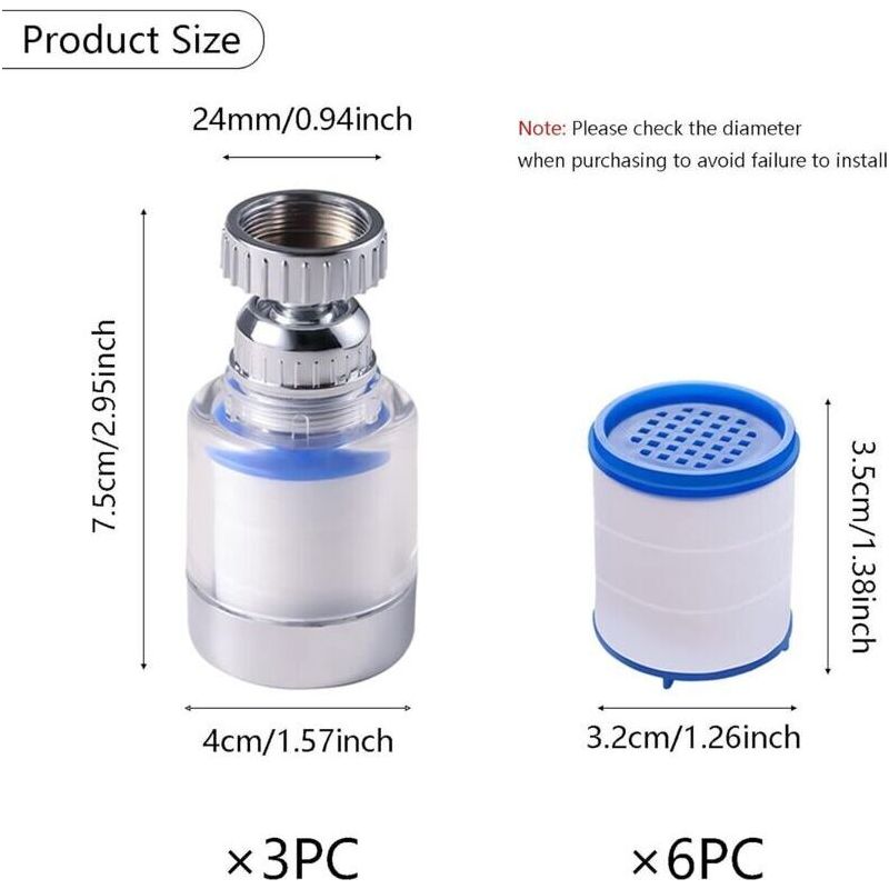 360° Drehbarer Anti-kalk-wasserhahnfilter – 3-teilig Mit 6 Pp-baumwollfilterelementen – Geeignet Für Küche Und Bad