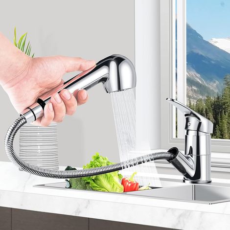 Mitigeur De Cuisine Extractible, Avec Douchette Extractible Et Deux Positions De Sortie D'Eau. Ce Mitigeur Pivote À 360° Et Convient Aux Surfaces Chaudes.