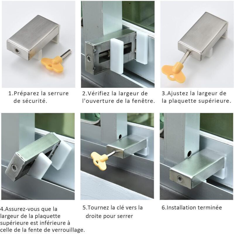 Set Mit 2 Sicherheitsschlössern Für Schiebefenster – Bohrfreie Montage – Material: Edelstahl – Inklusive Inbusschlüssel