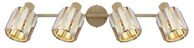 Deckenleuchte Kristalle 4 Flammig Spotstrahler Kristalle rauch Deckenlampe holzoptik, Metall, 4x E14 Fassungen, LxBxH 64x9x15 cm