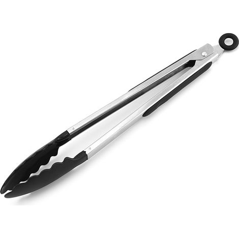Pinces À Barbecue En Acier Inoxydable Et Silicone Alimentaire (noires, 30 Cm), Pinces De Cuisine Résistantes À La Chaleur