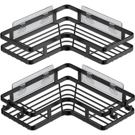 Cabine De Douche D'Angle, Étagère De Douche D'Angle Avec 4 Crochets, Étagère De Douche Auto-adhésive Sans Perçage [lot De 2], Accessoires De Rangement Pour Salle De Bain.