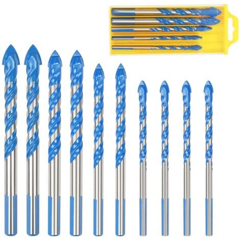 Bohrer für Glasfliesen, 10 Stück, dreieckig, für Porzellan und Metall, aus mehreren Materialien, für Glas, Fliesen, Marmor, Spiegel, Holz, 6 mm/8