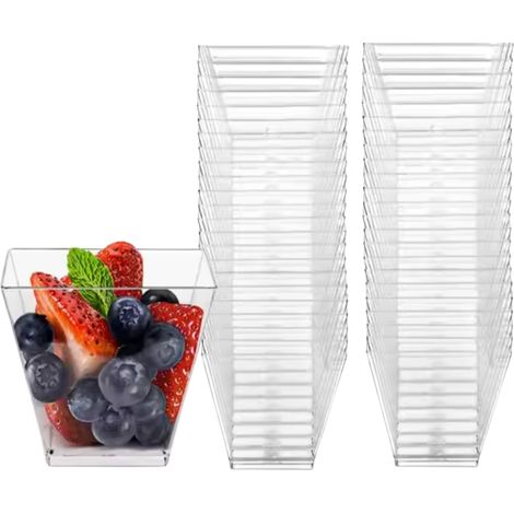 Lot De 50 Gobelets Carrés En Plastique De 120 Ml, Pour Desserts Et Mousses