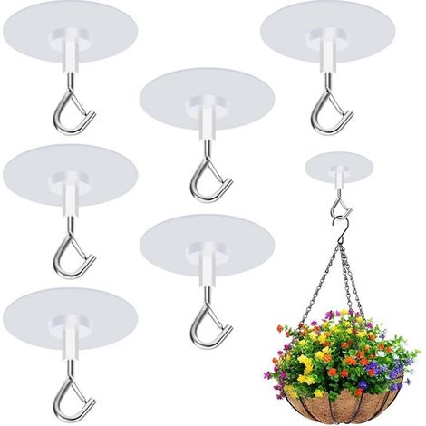 6 Crochets De Plafond Autocollants - Crochets Extra-résistants Pour Suspendre Plantes, Mangeoires À Oiseaux Et Carillons Éoliens - Convient À Une Utilisation Intérieure Et Extérieure - Installation Fa