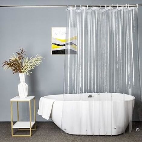 Rideau De Douche Transparent Extra-long, 180x200 Cm, Transparent.