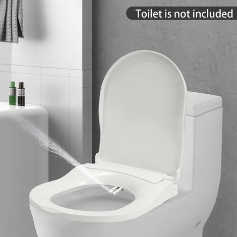 Abattant De Toilette Allongé Avec Bidet – Accessoire À Double Buse En Forme De D Non Électrique, Avec Tuyau Et Buse De Chasse D'Eau.