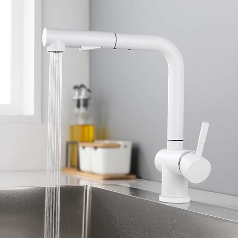 Robinet De Cuisine Extractible, Mitigeur D'Évier, Robinet D'Évier Blanc À Deux Modes De Jet