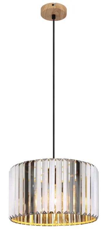 Hängelampe Esstischleuchte Glasstäbe Pendelleuchte Holzoptik Wohnzimmerlampe, K5 Kristalle, Metall, 1x E27, DxH 35x120 cm