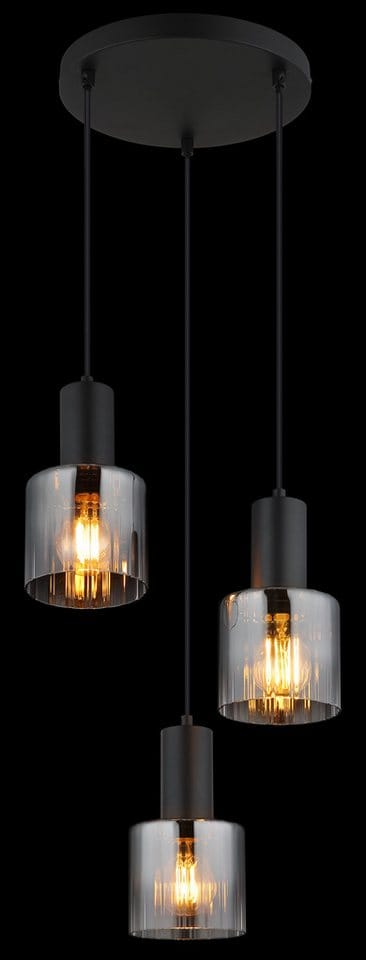 Nowa - Hängelampe Pendelleuchte Esszimmerlampe Rauchglas E27 Metall schwarz 3-Flammig