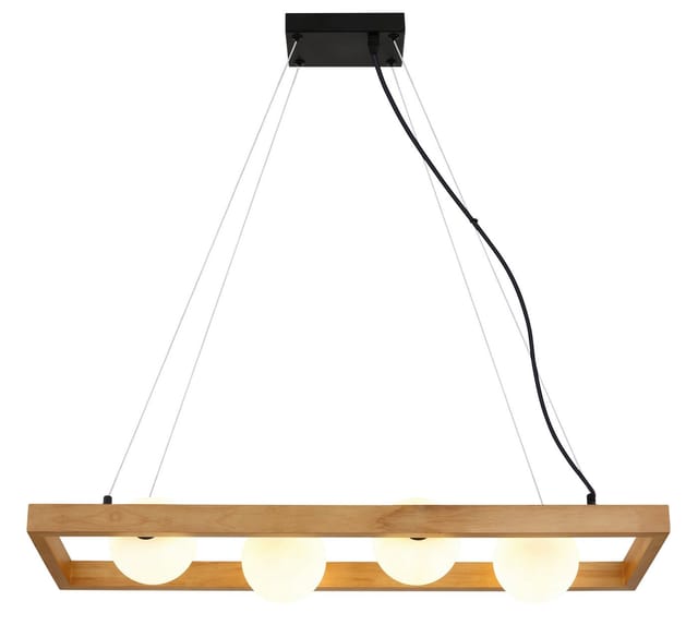 Nowa - Pendelleuchte Hängelampe Esstischleuchte Glas Kugeln Holzleuchte braun h 150 cm