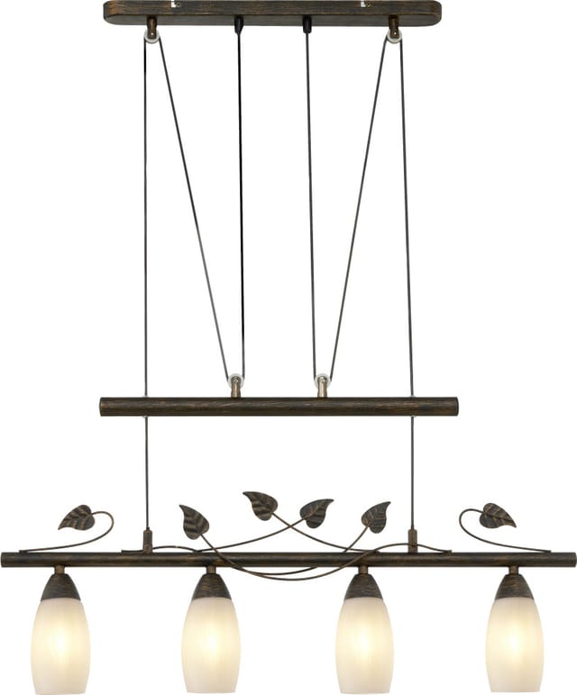 Nowa - Zugpendelleuchte Hängelampe Esszimmerlampe Höhenverstellbar Glas Alabaster rost
