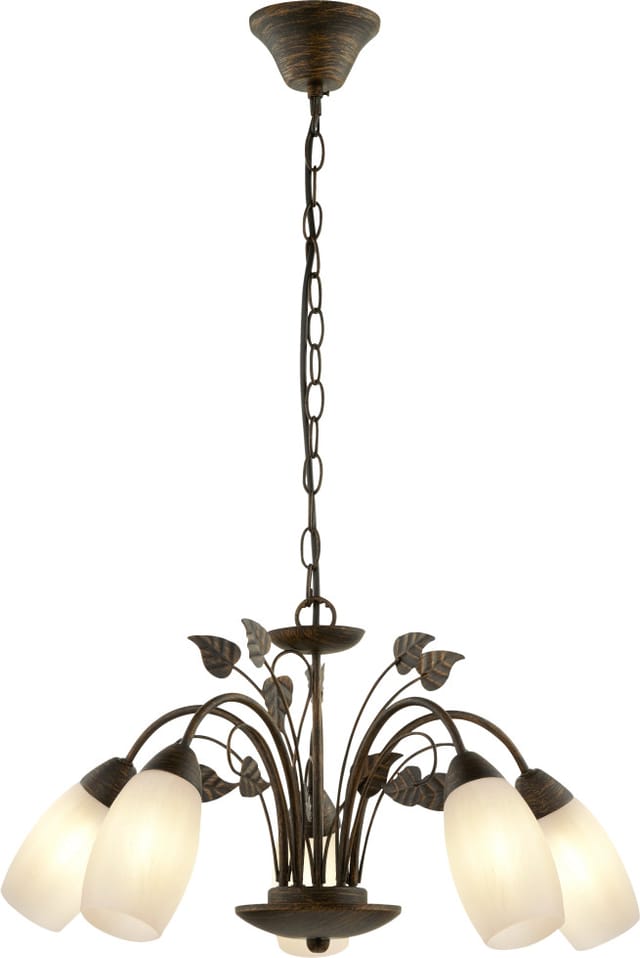 Nowa - Kronleuchter Hängelampe Pendelleuchte 5-Flammig E14 Glas alabaster rost d 50 cm
