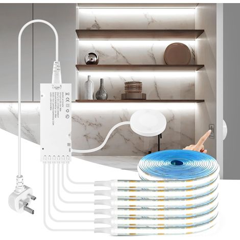 Bande Lumineuse Led Cob 12v, 6 Bandes, 2 Mètres/6,6 Pieds Chacune, Bandes Lumineuses Led Cob Blanches Avec Variateurs Tactiles Et Gestuels, Adaptées Aux Présentoirs D'Armoires Et À L'Éclairage De Cuis