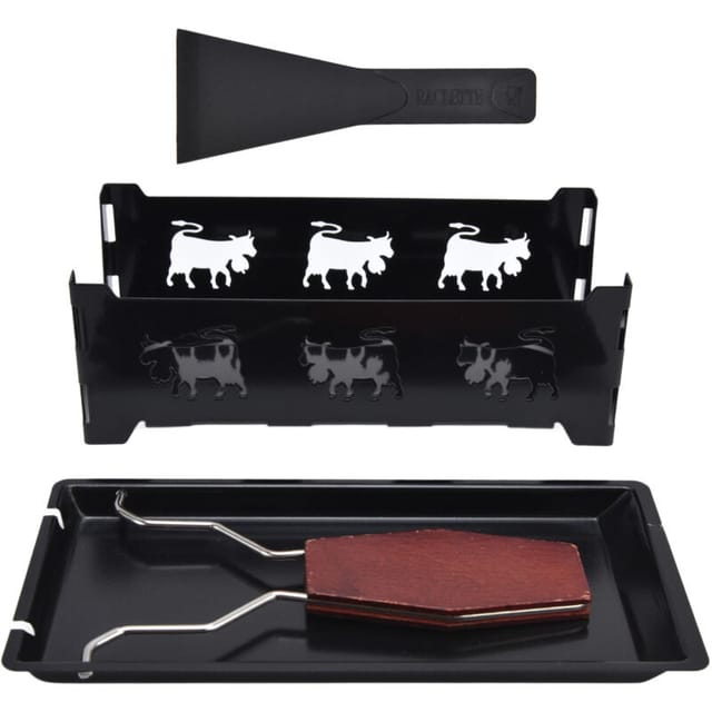 Mini-Kse-Raclette-Grill mit schwarzem Griff, rechteckiges Backgeschirr, Kse-Backwerkzeug