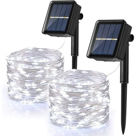 2er Pack] Solar-Lichterkette für draußen, 120 LEDs, Solar-Lichterkette, wasserdicht, 12 m, 8 Modi, Kupferdraht, Lichterkette für Garten, Terrasse,