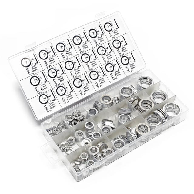 Wiltec - Aluminium Dichtring Set 450 teilig, Satz Dichtungsringe in übersichtlicher Kunststoffbox, o Ring Sortiment in verschiedenen Größen