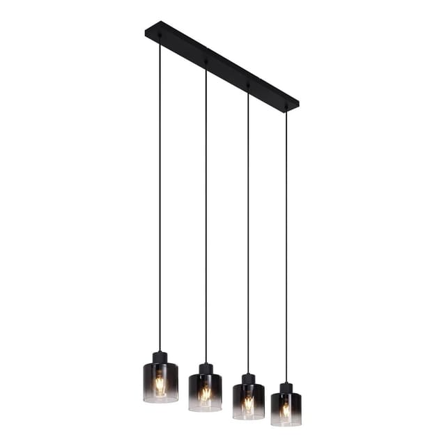 Moderne Pendelleuchte Schwarz mit Rauchglas 4-flammig - Dame