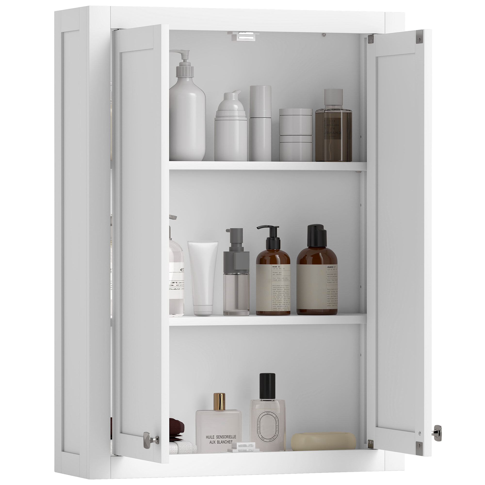 3-stöckiger Badezimmer-wandschrank, Hängeschrank Mit 2 Türen Und Verstellbarem Einlegeboden, 61 X 20 X 84 Cm, Weiß