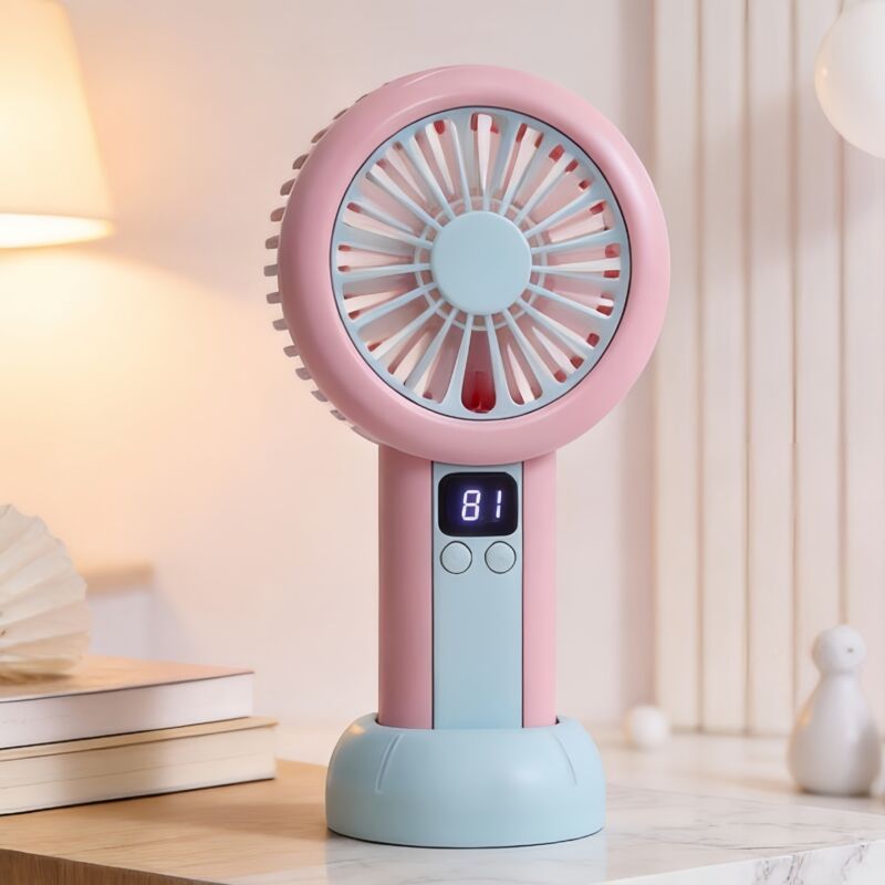 Mini-ventilator Mit Digitalanzeige – Pink & Blau, 99 Geschwindigkeitsstufen, Usb-aufladbar – Lsw