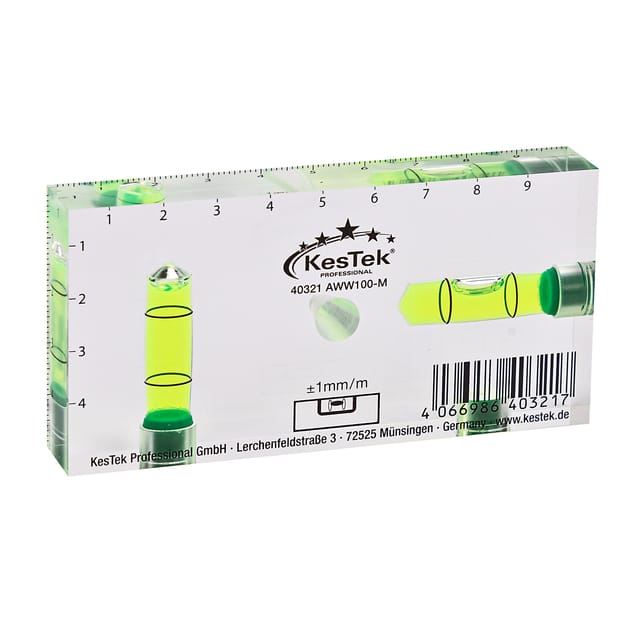 Kestek - Acrylglas Wasserwaage AWW100-M mit Magnet, Skalierung und Bohrloch