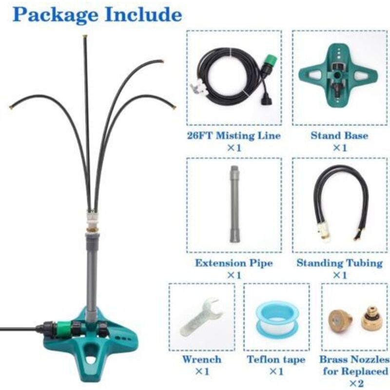 Garten- Und Terrassen-sprühgerät Mit 8 M Langem Wasserschlauch (3/4"), Inklusive Verlängerungsstange, 4 Sprühdüsen, 2 Ersatzdüsen, Schraubenschlüssel Und Teflonband – Ideal Für Wasserspiele Und Partys