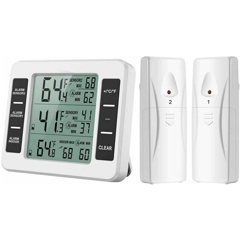 Verbesserte Version Kühlschrankthermometer Kabelloses Digitales Thermometer Für Gefrierschränke Digitaler Sensor Mit 2 Sensoren Temperaturüberwachung Und Akustischer Alarm Für Den Innenbereich /