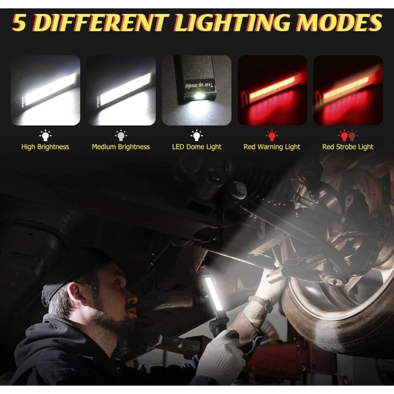 Worklight Wiederaufladbare Cob-arbeitsleuchte, Werkstattlampe, Taschenlampe Mit Magnetfuß, 5 Modi, Weißes/rotes Licht, Campinglampe Für Garage, Camping, Notfälle Usw. (groß,