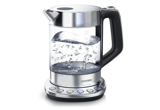 Wasserkocher 1,5 l, 2200 w, Edelstahl & Glas mit Basisstation, Temperatureinstellung 70° c - 100° c - Arendo