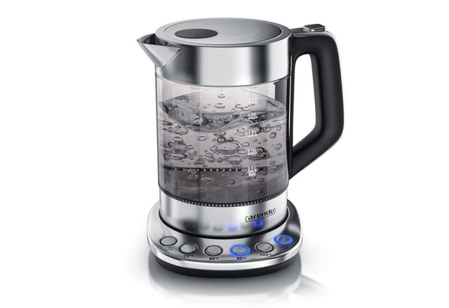 Wasserkocher 1,5 l, 2200 w, Edelstahl Glas, mit Basisstation & Temperatureinstellung 70°C - 100°C - Arendo