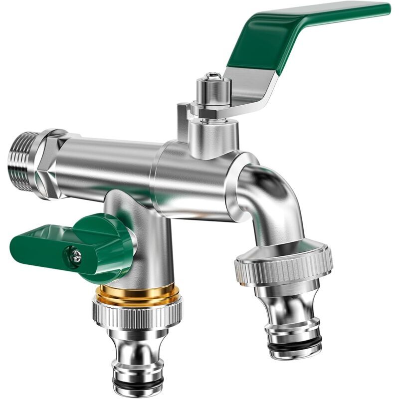 Double Robinet De Jardin, Robinet Exterieur En Laiton, Robinet Avec Double Sortie 3/4" Et Entrée 1/2", Robinet Antigel