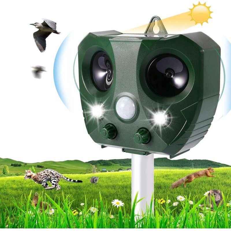 Répulsif À Ultrasons Pour Animaux - Étanche - Solaire - Répulsif Pour Animaux - Pour Jardin, Ferme, Cour, 5 Modes, Détecteur De Mouvement Et Lumière Led Puissante Clignotante