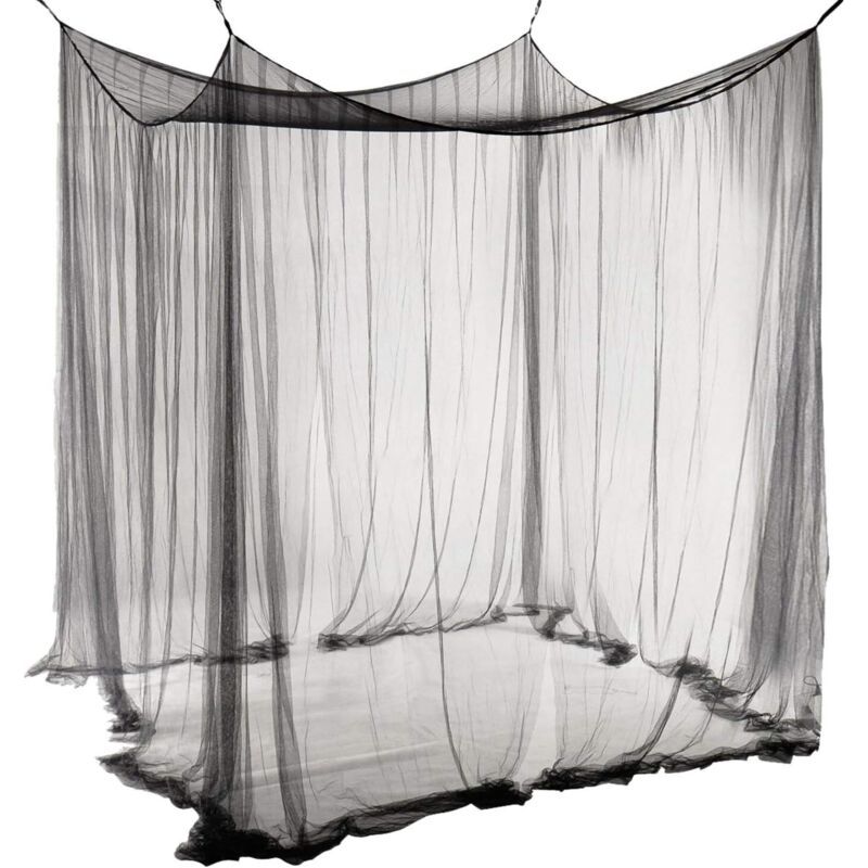 Moustiquaire De Lit Double Ciel De Lit Rectangulaire Grande Moustiquaire Noir Simple D'Eté Avec 4 Ouvertures Baldaquin Rideaux De Lit 190cm(w) X210cm(l) X240cm(h) Répulsif Pour Les Insectes
