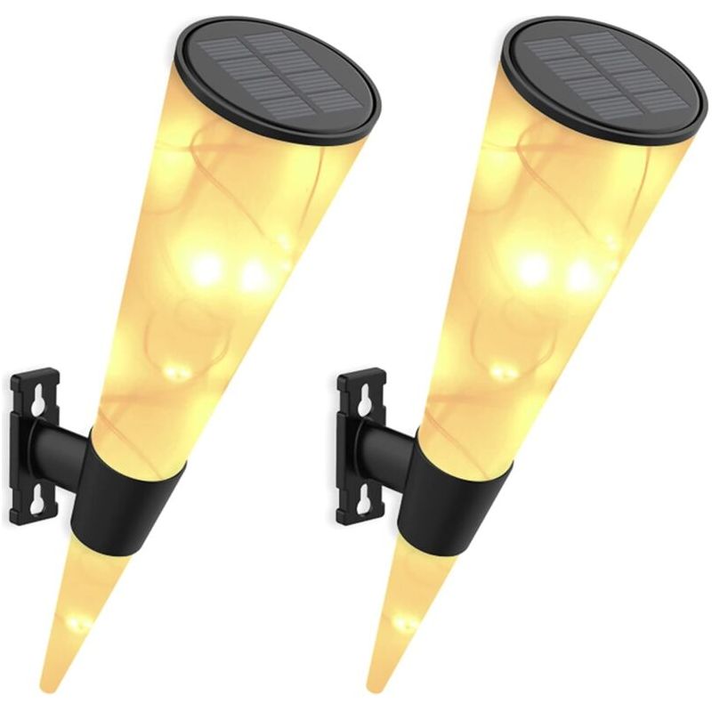 2 Pack Applique Murale Solaire Exterieur Decoration Lampe Solaire Exterieure Jardin Lumiere Terrasse Lumière Blanche Chaude Led Aplique Mural Extérieur [classe Énergétique A++]