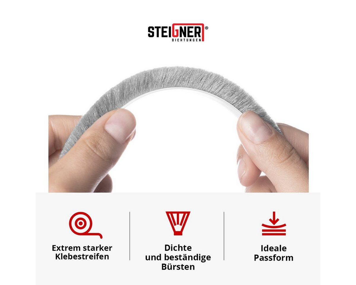 STEIGNER 5m Bürstendichtung GRAU Dichtungsbürste Türbürste selbstklebend Fenster Türen, Höhe 6 mm Bild 5