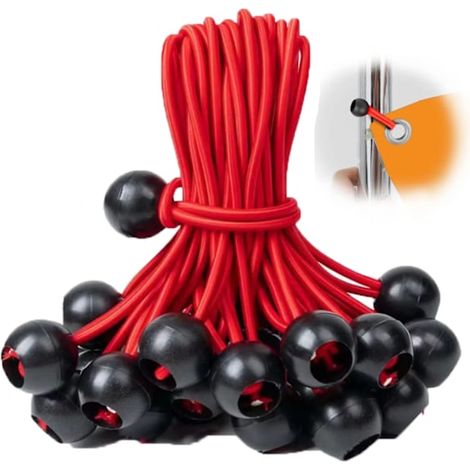 Lot De 50 Boules Élastiques, Corde Noire, Résistante Aux Uv, Avec Cordon Élastique, Convient Pour Les Sangles, Les Tentes, Les Poteaux Et Les Câbles, Rouge (4 X 10 Cm).