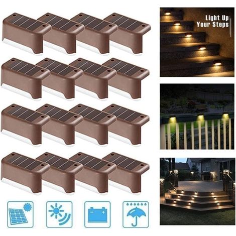Lot De 4/8/12/16 Lampes Solaires D'Extérieur, Lampes Solaires Led Étanches Pour Escaliers, Clôtures, Jardins, Terrasses Et Alléestftf Marron