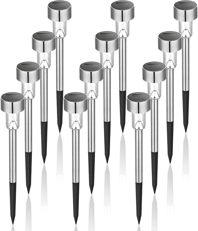 Solarleuchten Außen, Solarleuchten Outdoor Garten, Wasserdichte Solarleuchten Outdoor Für Terrasse, Rasen, Garten, Auffahrt, Wege, Edelstahl, 12er-pack, Weiß (4,54,529,5cm)