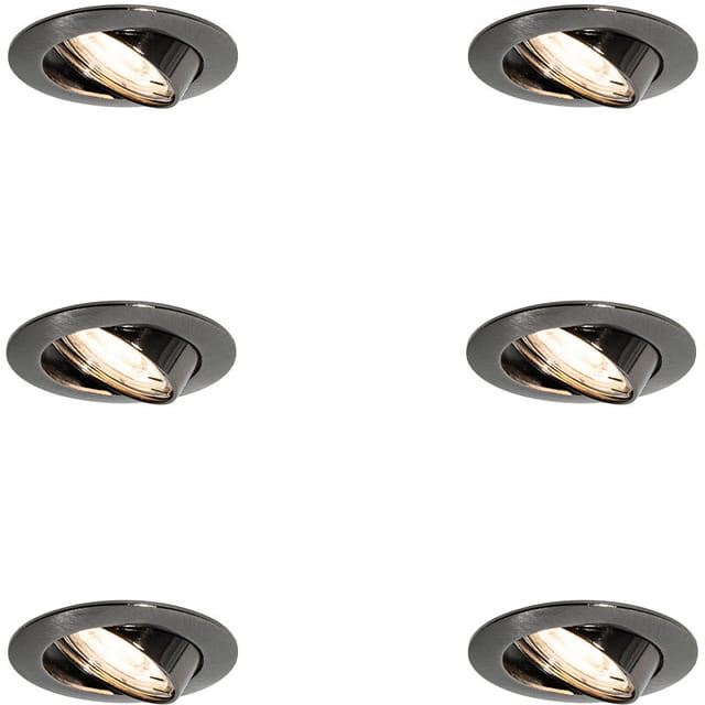 Set van 6 moderne inbouwspots gunmetal GU10 50mm rond kantelbaar - Edu