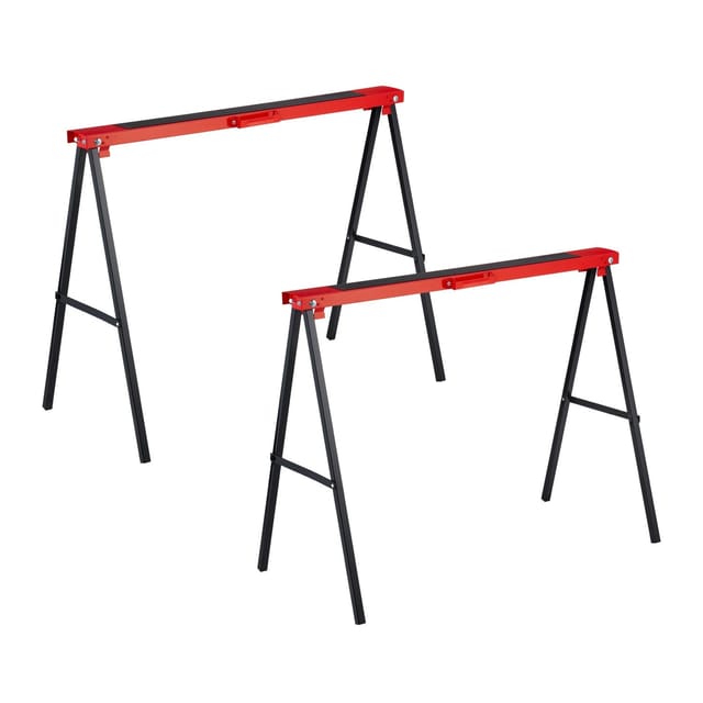 Arbeitsbock, 2er Set, klappbar, 100 kg, HxBxT: 78 x 100 x 49 cm, Allzweckbock Werkstatt, Stahl, rot/schwarz - Relaxdays