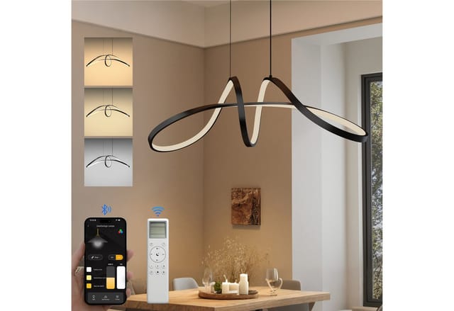 Pendelleuchte 90cm led Hängelampe Dynamisches Wellendesign 3000K/4000K/6000K Verstellbares Kabel 30W Schwarz Hängeleuchte für Esszimmer Wohnzimmer