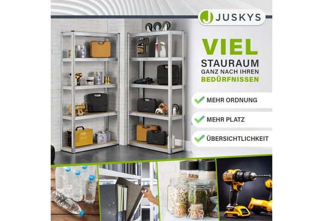 Lagerregal Basic 4er Set 180x90x40 cm – 4 Schwerlastregale mit 20 Böden – max. 3500 kg - Metall verzinkt - Regale Kellerregal Metallregal - Juskys