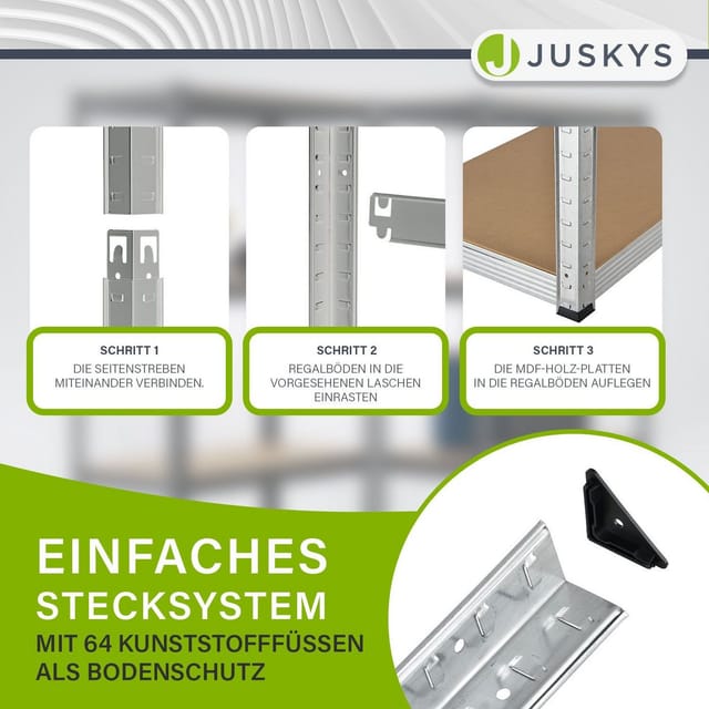 Juskys Lagerregal Basic 8er Set 180x90x40 cm – 8 Schwerlastregale mit 40 Böden – max. 7000 kg - Metall verzinkt - Regale Kellerregal Metallregal