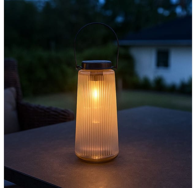Led Solarleuchte Laterne Außenlampe Gartendeko Balkonlampe, Glas Kunststoff Metall, Akku IP44, 3000K warmweiß, h 25 cm, 2er Set