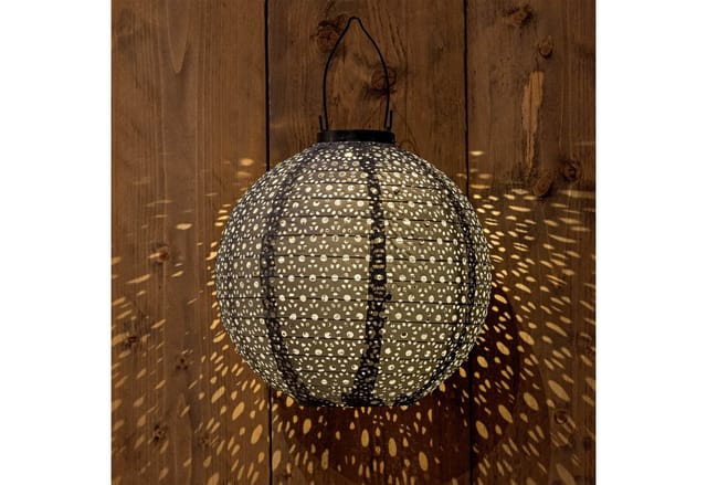 Spetebo - led Solar Textil Lampion rund grau - 25 cm - Garten Deko Beleuchtung warm weiß