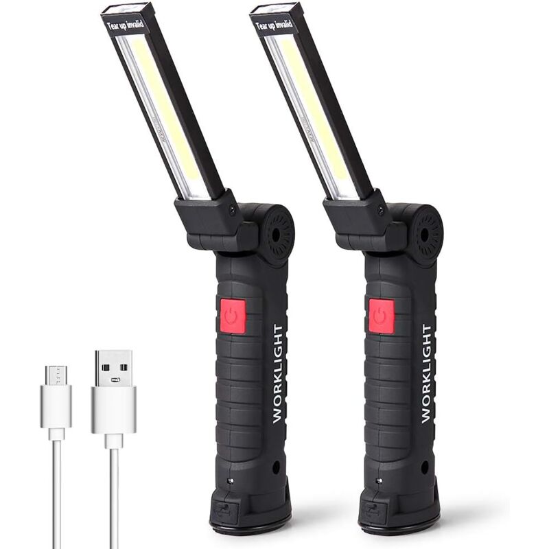 Led-arbeitsleuchte, Led-handtaschenlampe, Wiederaufladbar, Led-werkstattlampe, Inspektionslampe, Taschenlampe, Magnetfuß, Camping, Notfall, Klein, 2 Stück
