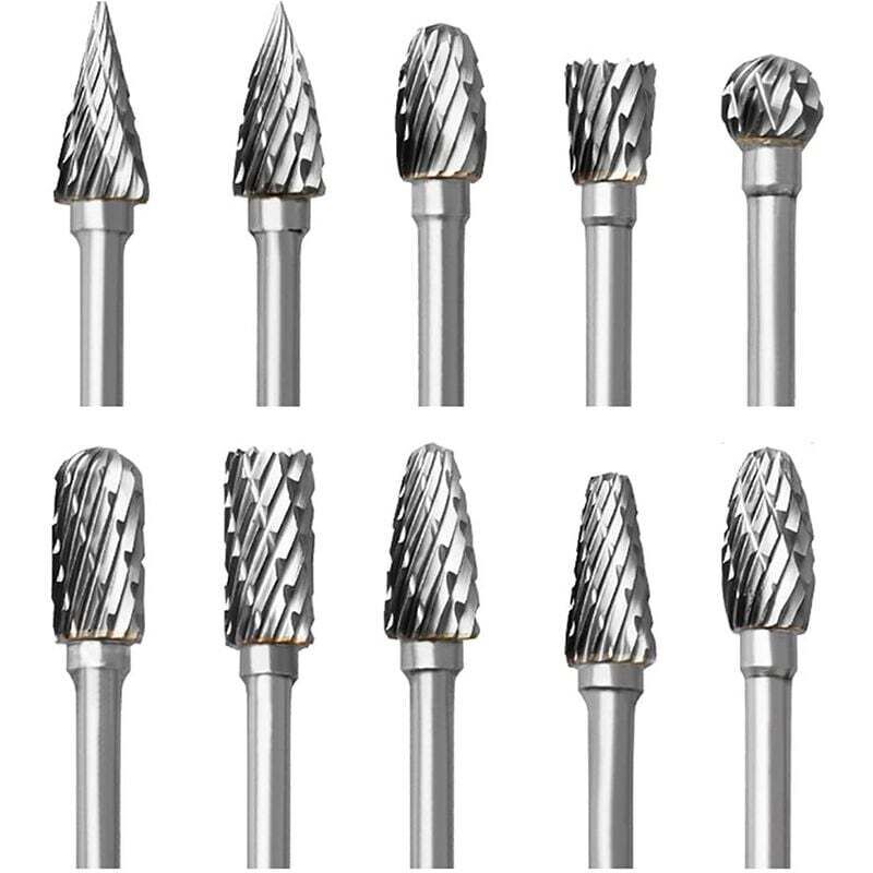 Hartmetall-rotationsfräser-set, 10-teilig, Doppelschnitt-fräser Für Dremel-zubehör Mit Schaft, Holzschnitzen, Bohren, Gravieren, Metallpolieren - Ymyny