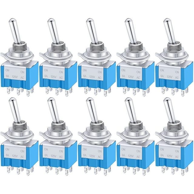 10 Stück Mini-kippschalter Ein/aus/ein 6 Klemmen 3 Positionen Dpdt Metall-wippschalter Ac 125 V 6a Für Auto Lkw Boot Mts-203