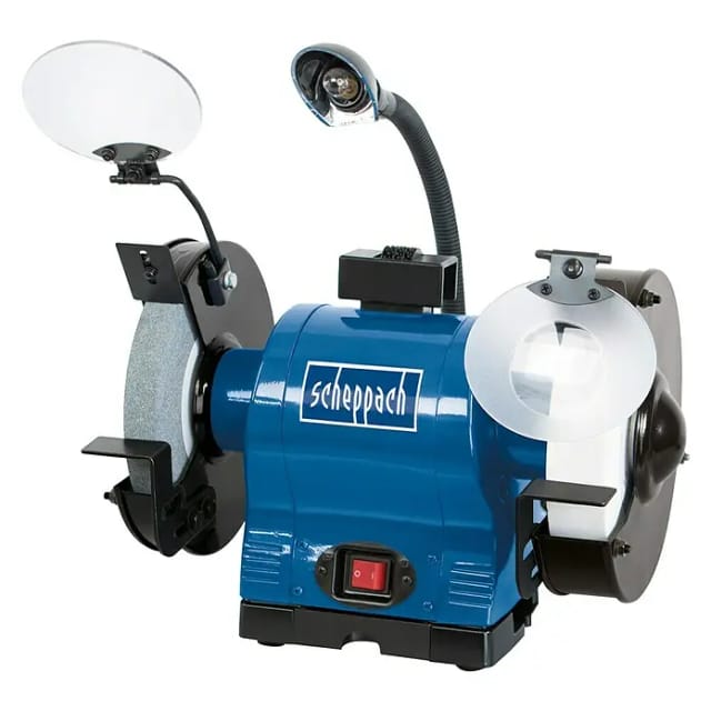 Scheppach - Doppelschleifer BG200AL mit Induktionsmotor und Arbeitslampe 230V 550W - Ø200 mm Stein K60 / K100 Funkenschutz Werkstückauflage &